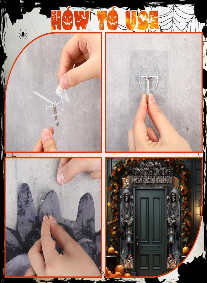 Funnymoom زينة أبواب مقابر الهالوين من Funnymoom، غطاء باب مقوس لمقبرة الهالوين، لافتات معلقة خارجية على طراز القصور القوطية، لافتة جمجمة هيكل عظمي مخيفة لتزيين الشرفة في الهواء الطلق لحفلات المنازل المسكونة - Image 4