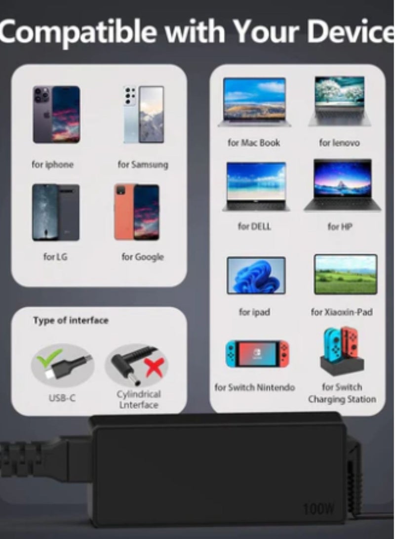 Terabyte شاحن لابتوب عالمي PD 100W 90W محول طاقة USB C، كابل طاقة من نوع C لجهاز MacBook Lenovo Dell HP Gateway Asus Acer Samsung LG Sony Monitor TV والمزيد من أجهزة Type C C0077 - Image 2