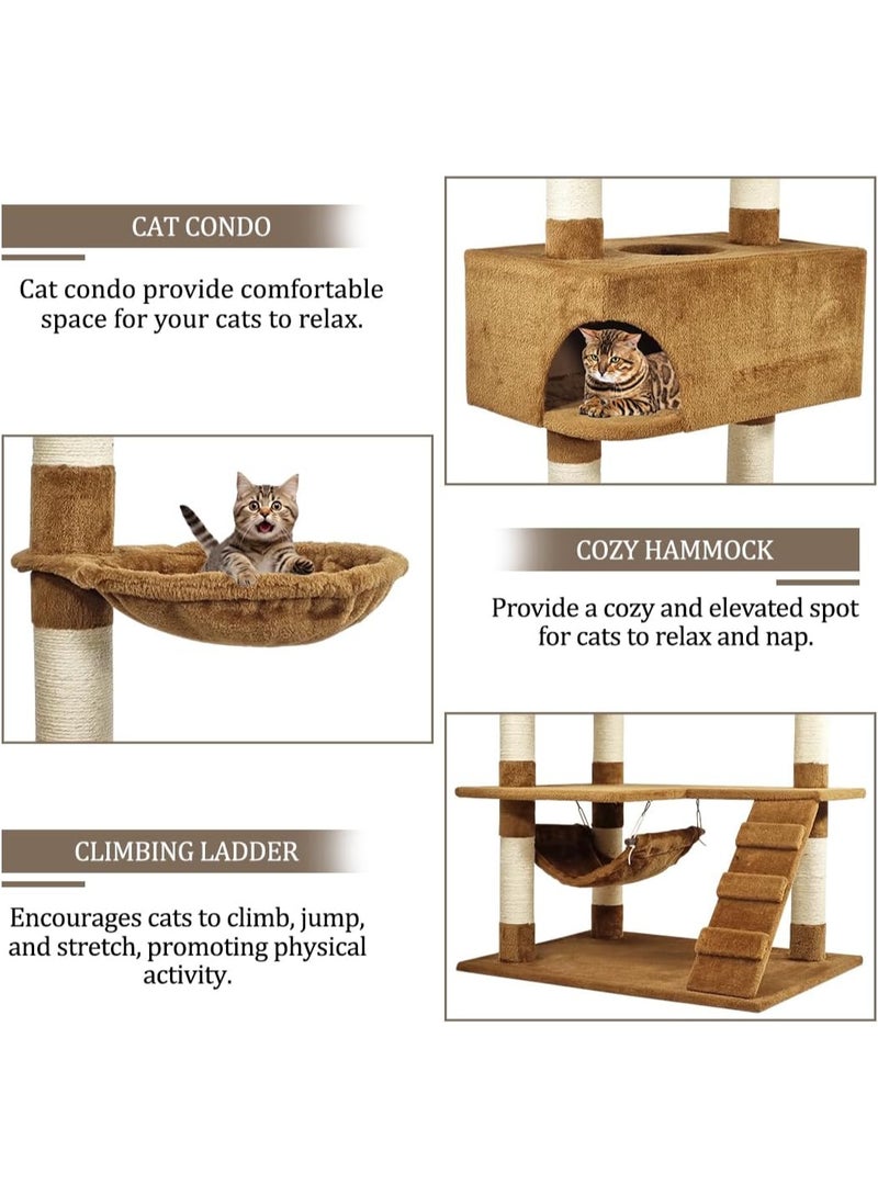 NNC PETS Cat Tree for Big Cats | Cat Tower House for Indoor & Outdoor Use | Cat Activity Center with Multiple Perches | Sisal Scratching Post | Cozy Hammock | Cat Condo | Hammock & Ladder, 210 cm (Chocolate) - Image 3