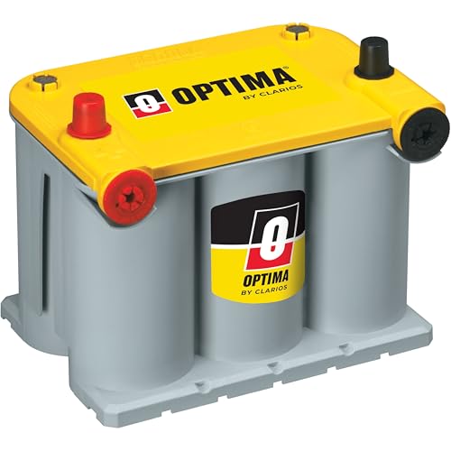 OPTIMA بطارية أوبتيما عالية الأداء D75/25 YellowTop بطارية مزدوجة الغرض مغلقة AGM للسيارات والشاحنات وSUV، 620 CCA، طرف مزدوج، خالية من الصيانة، تركيب متعدد الاستخدامات - Image 1