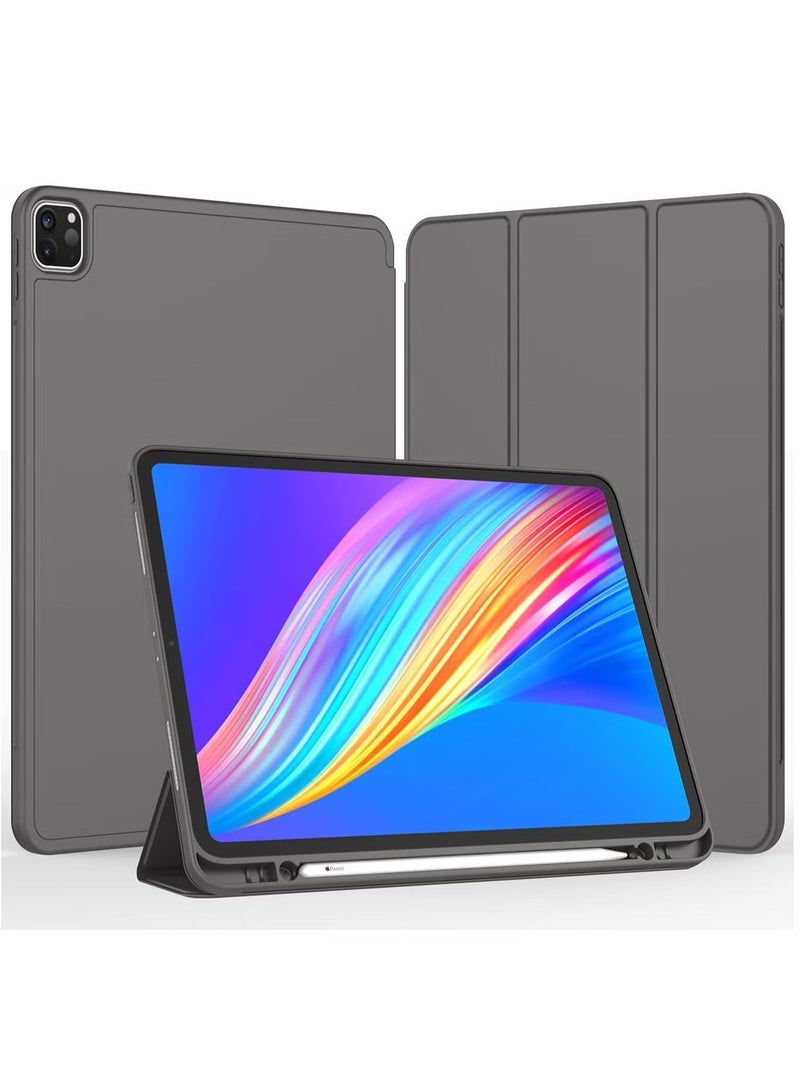 راكسوم حافظة iPad Pro 12.9 (2022/2021، الجيل السادس/الخامس) مع حامل قلم رصاص - تدعم شحن قلم الجيل الثاني، حامل ثلاثي الطي، إيقاظ/سكون تلقائي، ظهر ناعم من مادة TPU، رمادي فضائي - Image 2