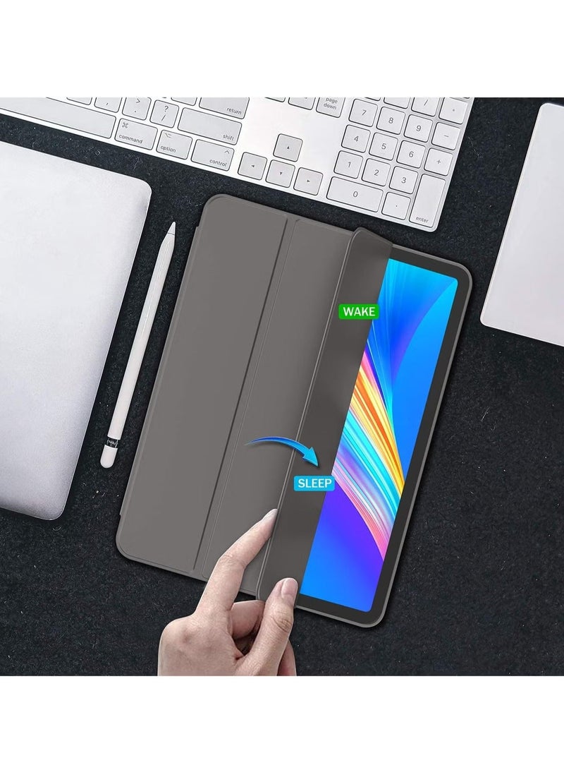 راكسوم حافظة iPad Pro 12.9 (2022/2021، الجيل السادس/الخامس) مع حامل قلم رصاص - تدعم شحن قلم الجيل الثاني، حامل ثلاثي الطي، إيقاظ/سكون تلقائي، ظهر ناعم من مادة TPU، رمادي فضائي - Image 5