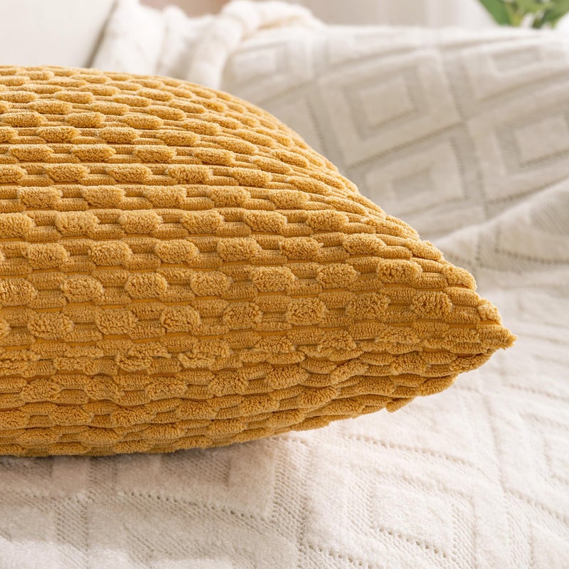 Cozoomy Set of 4 Yellow Rust Aqua Decorative Pillow Covers 18x18 Inch Corduroy Throw Pillow Covers for Bed Couch Sofa Living Room Soft Cushion Cases - Image 4