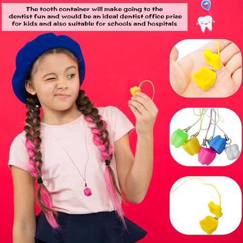 Flotory 120 Pcs Kids Mutlicolor Tooth Savers Necklace Lost Teeth Storage Box Tooth Holders Necklaces Container for Boys Girls Keepsake Dentist Office Goodie Bag Fillers, 5 Colors - Image 3