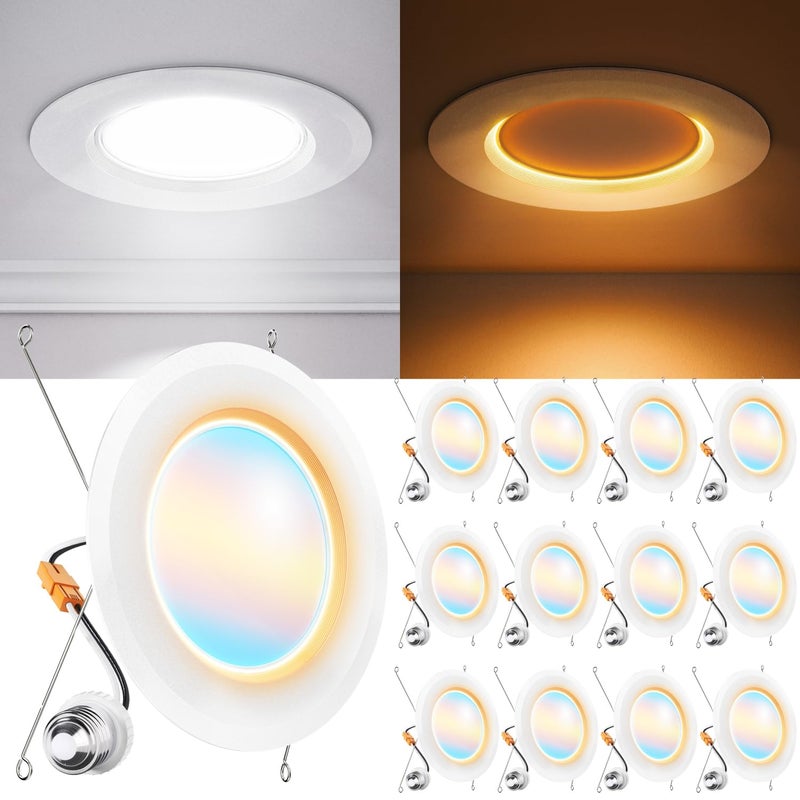 سنكو 12 حزمة 6 بوصة إضاءة LED مدمجة مع ضوء ليلي 2700K 3000K 4000K 5000K 6000K قابلة للاختيار وقابلة للتعتيم 12 واط 1000 لومن مصنفة للمناطق الرطبة تركيب تجديدي ETL