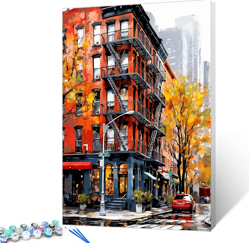 Tucocoo New York City Landscape Oil Painting Paint by Number Kits 16 x 20 inch Canvas Fictional Scenery Graffiti DIY Painting for Kids Students Adults Beginner with Brushes Acrylic Pigment without Frame - Image 2