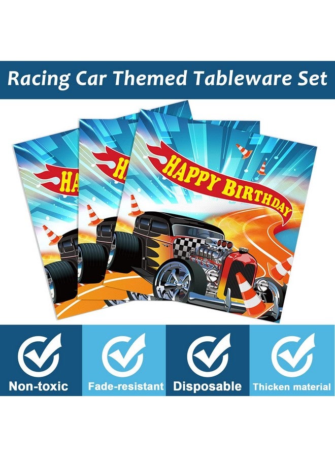 Tevxj 98 Pieces Racing Car Party Decorations Hot Car Tableware Set Racing Car Plates Napkins Tablecloth Party Supplies Kit for Kids Boys Racing Birthday Table Cover Dinnerware Party Favors 24 Guests  - Image 4