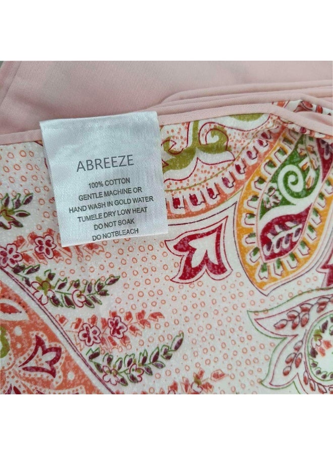 ABREEZE Pink Paisley Print Bed Sheet Set Boho Bedding Set Farmhouse Decor 4pc Luxury Bedding Set Bohemian Damask Medallion 1000TC Egyptian Cotton Queen Size - Image 4