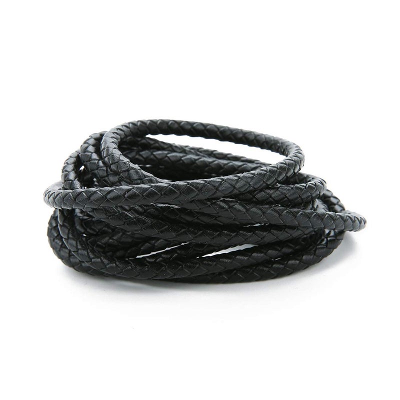 Linsoir Beads Black Round Genuine Braided Leather Cord Bolo Tie Cording Dia 4mm 2 Meter Roll - Image 5