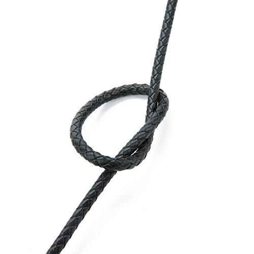Linsoir Beads Black Round Genuine Braided Leather Cord Bolo Tie Cording Dia 4mm 2 Meter Roll - Image 3