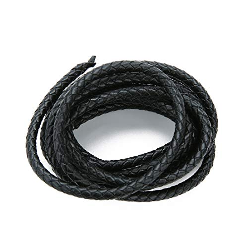 Linsoir Beads Black Round Genuine Braided Leather Cord Bolo Tie Cording Dia 4mm 2 Meter Roll - Image 2