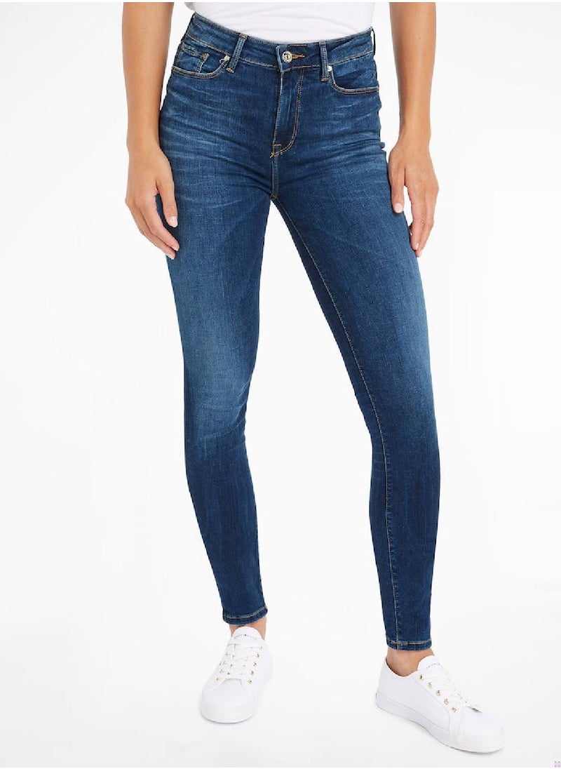 TOMMY HILFIGER Women's Como Heritage Skinny Fit Faded Jeans, Blue  - Image 1
