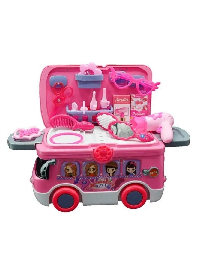 Toyshine Toyshine 2 in 1 Carry Along Musical Mini Bus Rolling Dress Up Girl Beauty Set Birthday Gifts Pretend Play Toy Set for Girls Age 3+  - Image 1