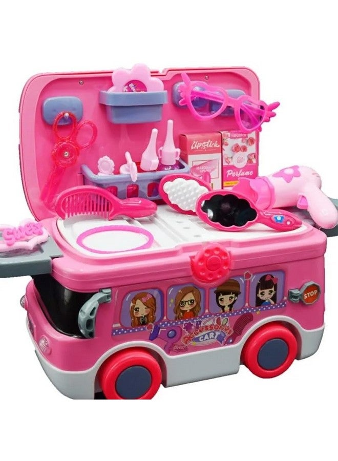 Toyshine Toyshine 2 in 1 Carry Along Musical Mini Bus Rolling Dress Up Girl Beauty Set Birthday Gifts Pretend Play Toy Set for Girls Age 3+  - Image 2