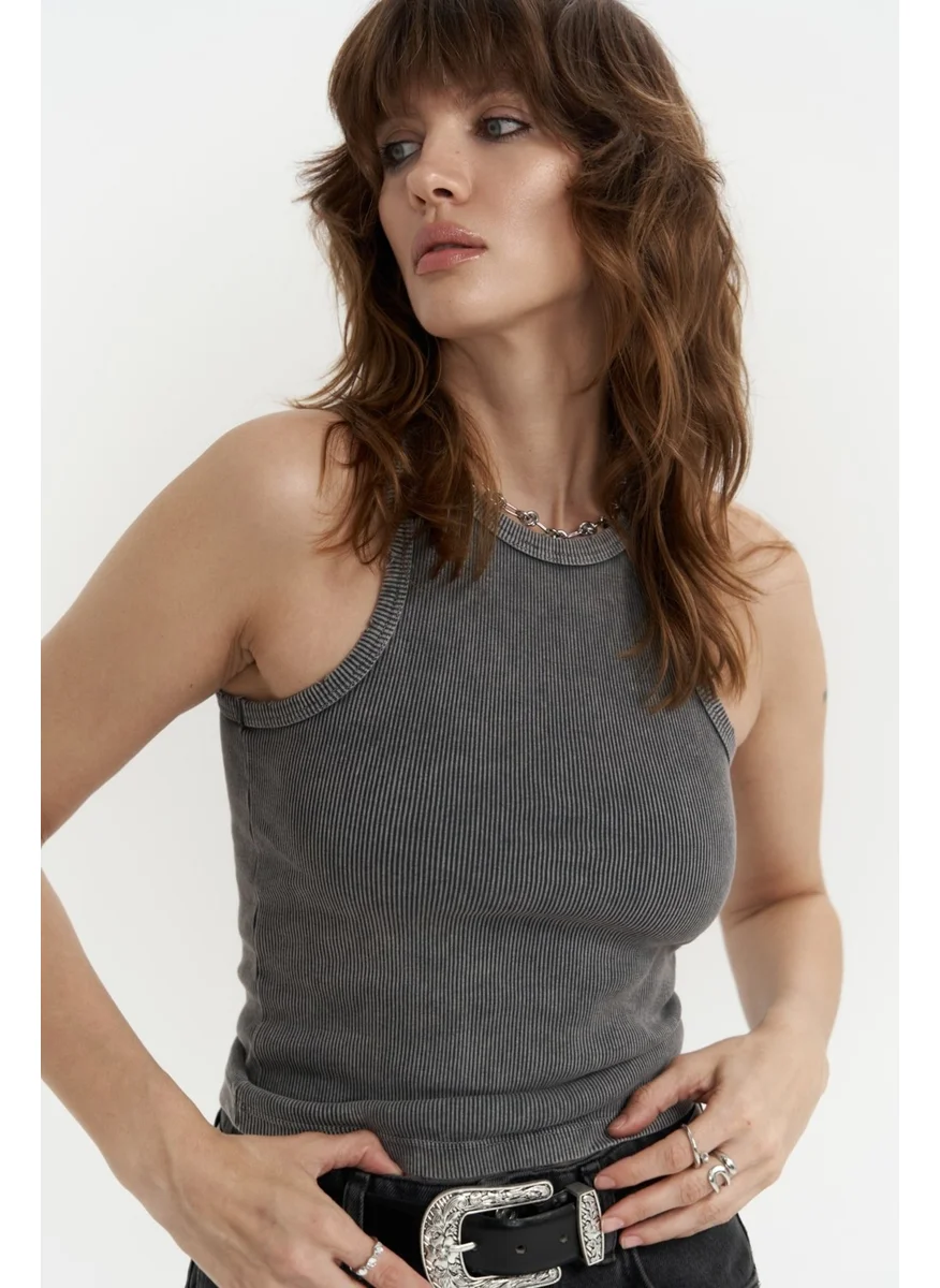 Mai Collection Bone Smoke Washed Corduroy Crop