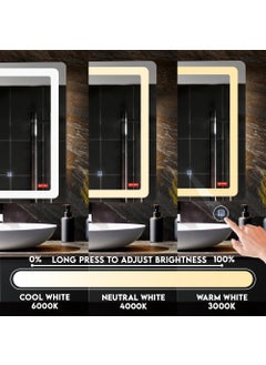 Germa Sanitarywares Germa Sanitarywares Curve Edge LED Mirror for Bathroom with 3Lights Color Tone and Touch SensorDesigner Mirror for LivingBed RoomDimmable and Memory Function Wall MirrorRectangle Shape 18x24Inch  - Image 5