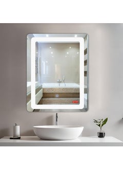 Germa Sanitarywares Germa Sanitarywares Curve Edge LED Mirror for Bathroom with 3Lights Color Tone and Touch SensorDesigner Mirror for LivingBed RoomDimmable and Memory Function Wall MirrorRectangle Shape 18x24Inch  - Image 1