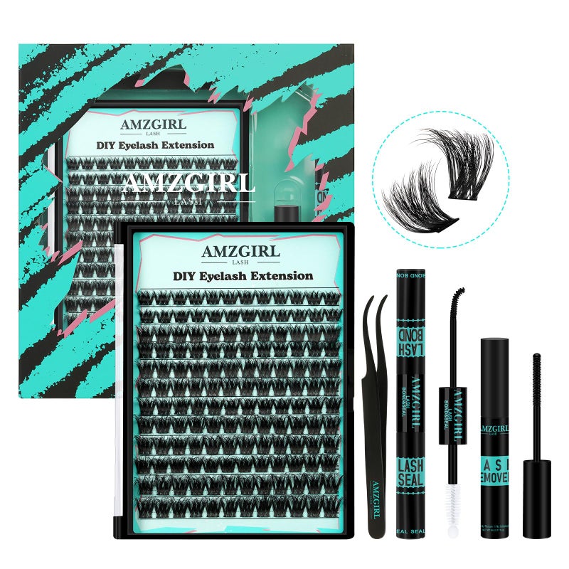 AMZGIRL LASH Lash Extension Kit 3D Effect Lash Clusters Kit 144pcs D Curl Eyelash Extension Kit with Lash Bond and Seal Lash Remover Lash Tweezers for Lash Clusters Eyelash Clusters Kit (Shadows, D-10-18mm Kit) - Image 1