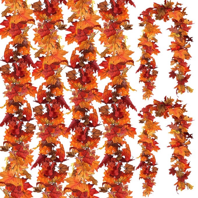 6 PACK FALL LEAF GARLAND 59FT ARTIFICIAL MAPLE LEAVES HANGING VINES FOR AUTUMN THANKSGIVING DECOR HOME WEDDING FIREPLACE PARTY