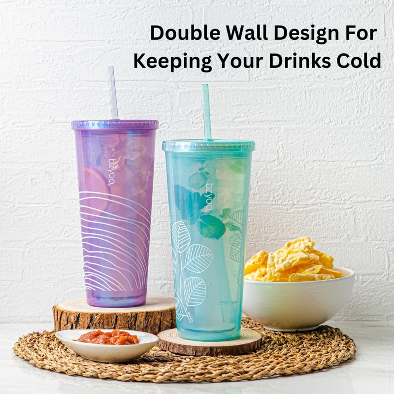 bzyoo SIP 24oz (710ml) Double Wall Plastic Tumbler with Lid and Straw Cold Drink Travel Mug Reusable Ice Coffee Tea Cup Perfect for Office Poolside Parties Gifts Color: Pearl Green - Image 5