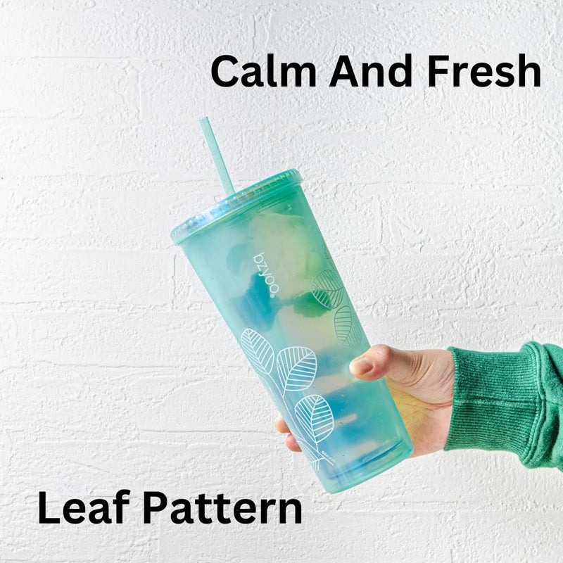 bzyoo SIP 24oz (710ml) Double Wall Plastic Tumbler with Lid and Straw Cold Drink Travel Mug Reusable Ice Coffee Tea Cup Perfect for Office Poolside Parties Gifts Color: Pearl Green - Image 3