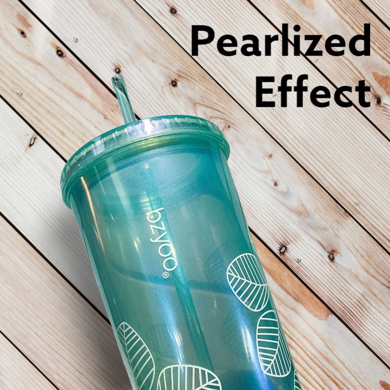 bzyoo SIP 24oz (710ml) Double Wall Plastic Tumbler with Lid and Straw Cold Drink Travel Mug Reusable Ice Coffee Tea Cup Perfect for Office Poolside Parties Gifts Color: Pearl Green - Image 4