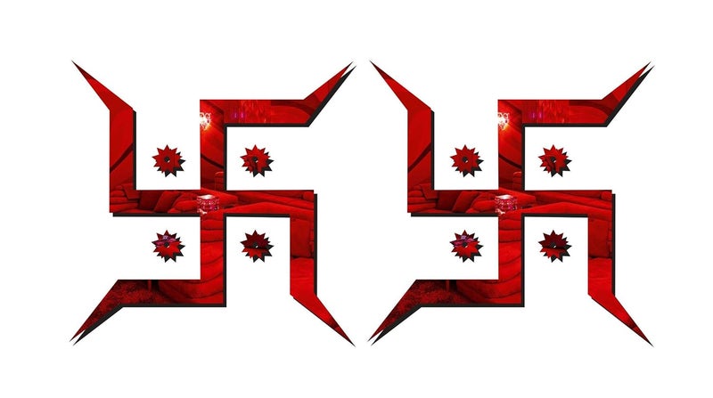 Creatick Studio Acrylic Decorative Swastik 3D Acrylic Mirror Wall Sticker Red