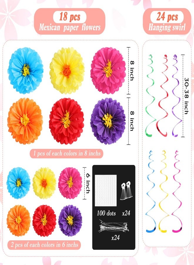 مجموعة زينة ورقية مكسيكية من Knitgrip مكونة من 18 قطعة مع 24 قطعة من زينة الزهور المعلقة الحلزونية، زينة حفلات أعياد الميلاد وحفلات استقبال المولود (نمط كلاسيكي) - Image 2