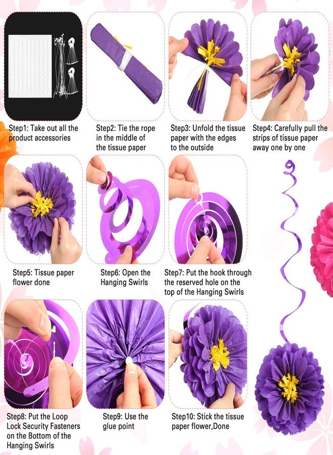 مجموعة زينة ورقية مكسيكية من Knitgrip مكونة من 18 قطعة مع 24 قطعة من زينة الزهور المعلقة الحلزونية، زينة حفلات أعياد الميلاد وحفلات استقبال المولود (نمط كلاسيكي) - Image 4