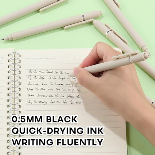 RIANCY Aesthetic Pens Beige Pens 5Pcs 0.5mm Quick Dry Black Ink Gel Pens Fine Point Smooth Writing Cute Pen Japanese Stationary Home Work Essentials Nurse School Gifts Office Supplies - Image 3