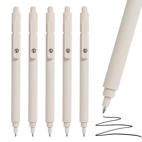RIANCY Aesthetic Pens Beige Pens 5Pcs 0.5mm Quick Dry Black Ink Gel Pens Fine Point Smooth Writing Cute Pen Japanese Stationary Home Work Essentials Nurse School Gifts Office Supplies - Image 1