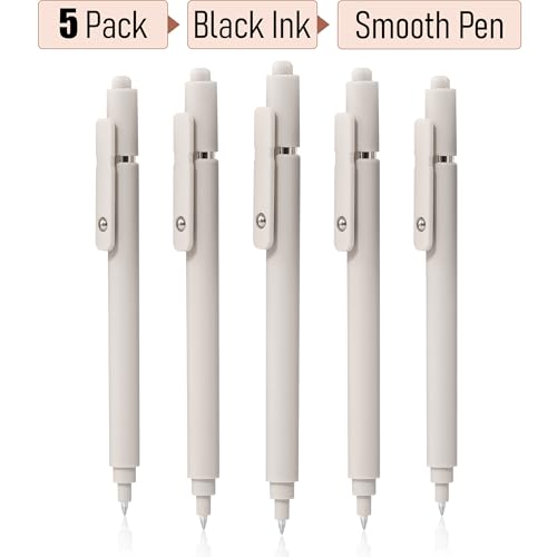 RIANCY Aesthetic Pens Beige Pens 5Pcs 0.5mm Quick Dry Black Ink Gel Pens Fine Point Smooth Writing Cute Pen Japanese Stationary Home Work Essentials Nurse School Gifts Office Supplies - Image 5