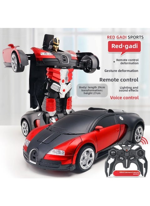 One-key Deformation Remote Control Car 2.4G Gesture Induction King Kong Robot Children's Toy Racing Generation Batch Cross-border-Color:Red Gadi [Remote Control + Gesture + Voice] 1:14