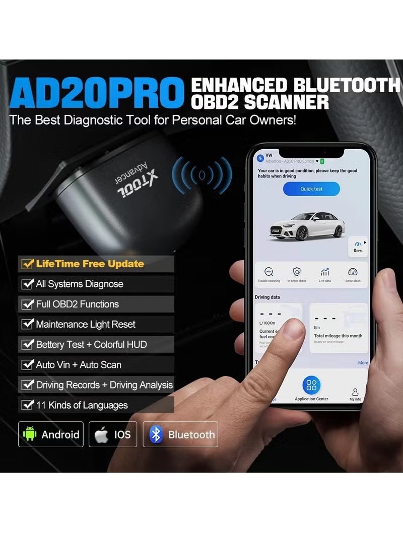 أداة اكس  XTOOL AD20 بلوتوث أوتوماتيك OBD2 الماسح الضوئي 2025 قارئ الرمز OBD 2 أدوات التشخيص قراءة رمز الخطأ تشخيص المحرك تطبيق مجاني - Image 5