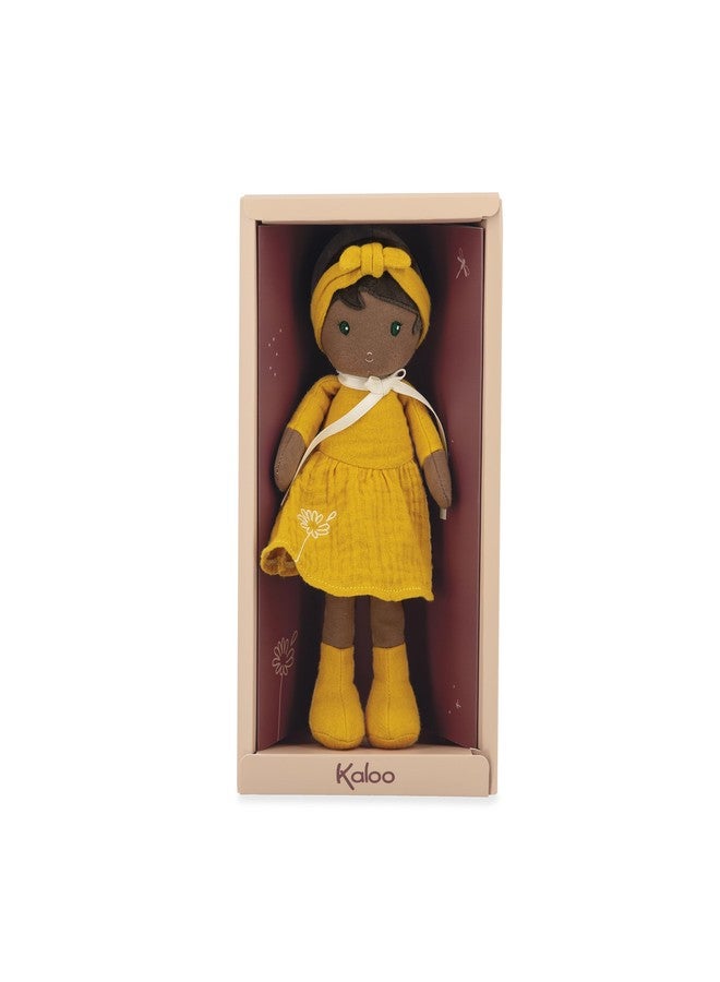 Kaloo Tendresse - My First Fabric Doll Naomie 10” Tall - Black Hair and Yellow Linen Dress - Washable - Ages 0+ - K200008 - Image 1