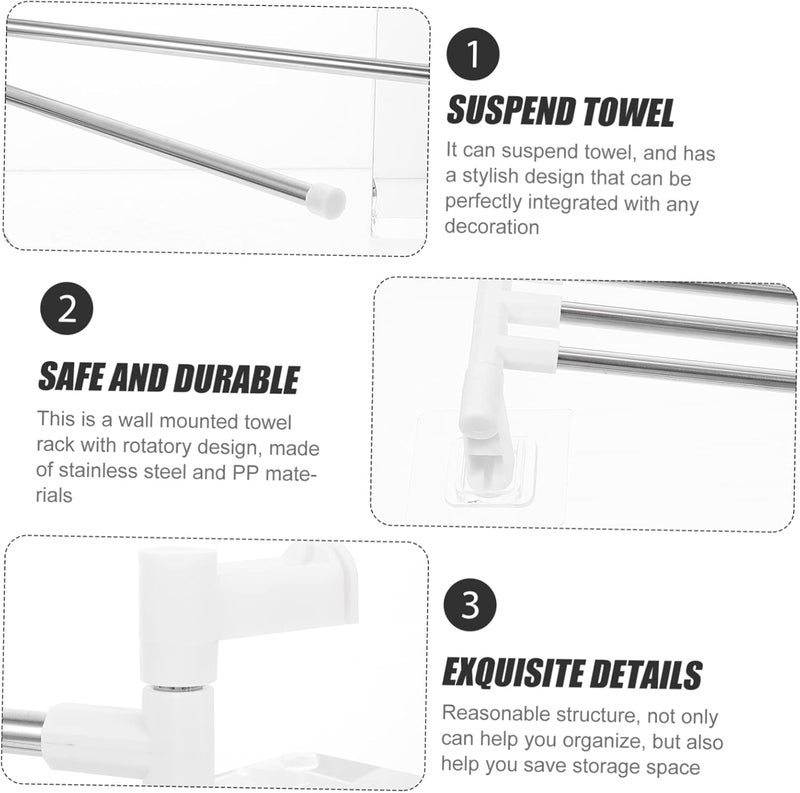 Stainless Steel Rotatory Towel Rack Bar Wall Mounted No Drill Bathroom Organizer Scratch Resistant Multipurpose Holder for Quick Dry Towels - Image 3