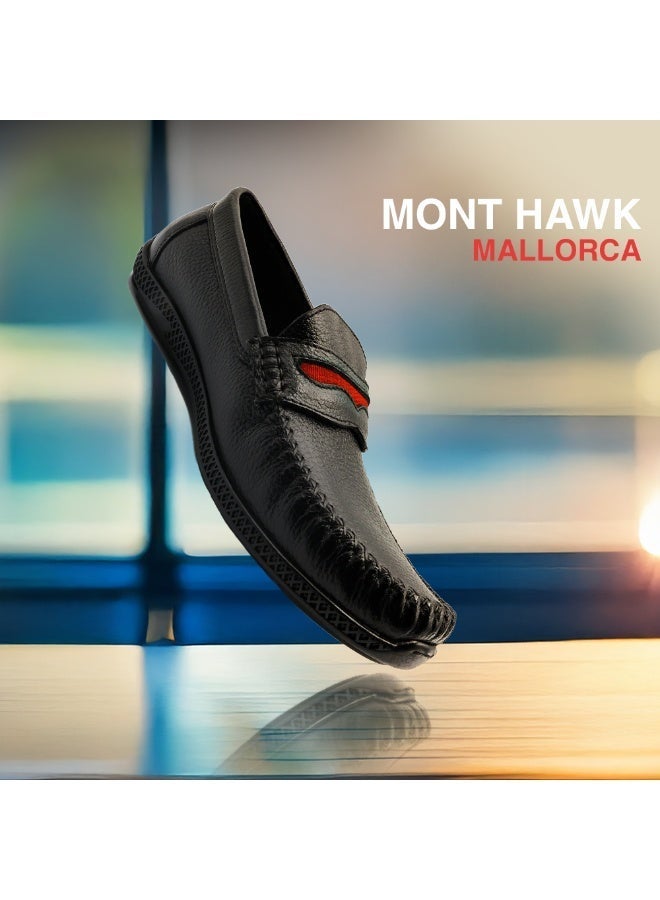 Mont Hawk Mallorca Men's Genuine Leather Slip-On Loafers – Premium Leather Casual & Semi Formal Shoes with Flexible TPR Rubber Sole, Comfortable Office Driving Walking Footwear (Black) - Image 3