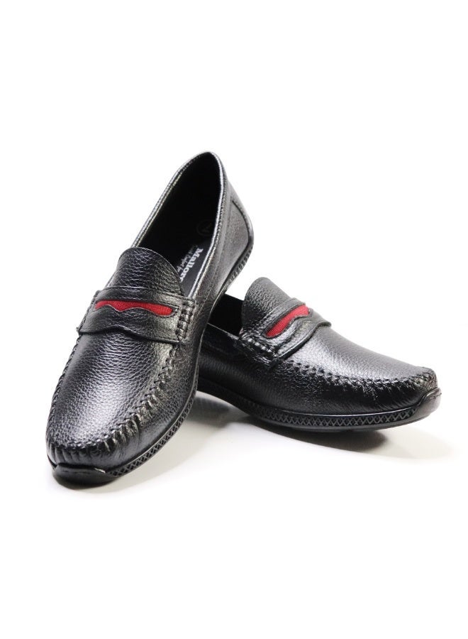 Mont Hawk Mallorca Men's Genuine Leather Slip-On Loafers – Premium Leather Casual & Semi Formal Shoes with Flexible TPR Rubber Sole, Comfortable Office Driving Walking Footwear (Black) - Image 1