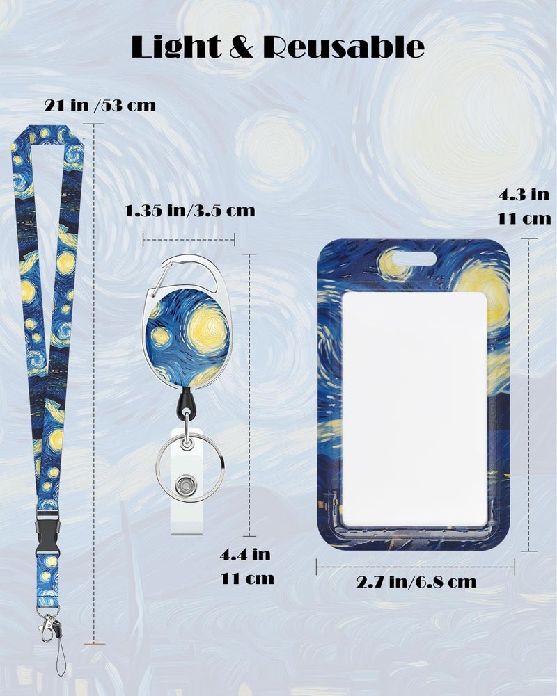 Uniclife Fashionable Sliding Badge Holder Starry Night Plastic Card Holder with Retractable Badge Reel Carabiner Detachable Lanyard Vertical Card Protector for Office Worker Teacher Student - Image 4