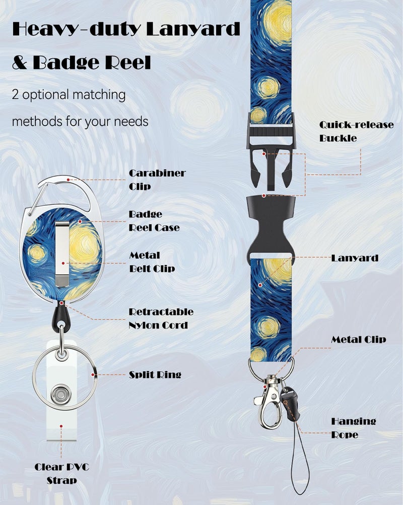 Uniclife Fashionable Sliding Badge Holder Starry Night Plastic Card Holder with Retractable Badge Reel Carabiner Detachable Lanyard Vertical Card Protector for Office Worker Teacher Student - Image 5