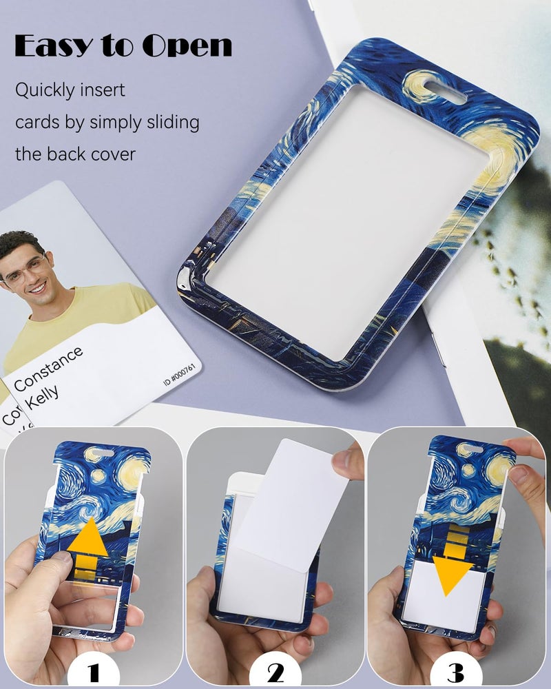 Uniclife Fashionable Sliding Badge Holder Starry Night Plastic Card Holder with Retractable Badge Reel Carabiner Detachable Lanyard Vertical Card Protector for Office Worker Teacher Student - Image 3