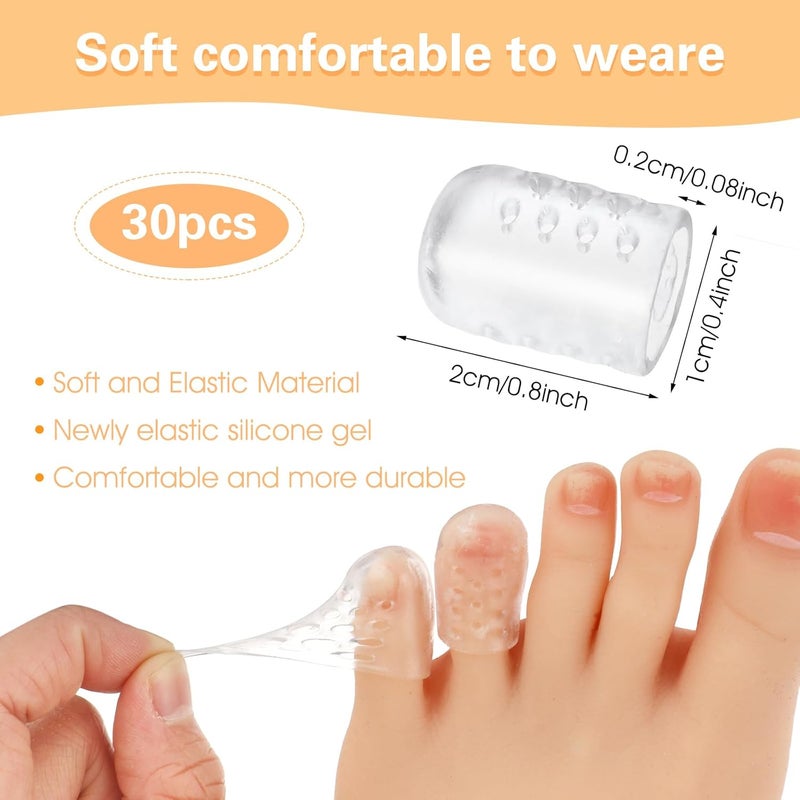 30Pcs Silicone Toe Protectors, Gel Toe Protector Breathable Toe Caps Guards for Men Women, Clear Soft Little Toe Covers Anti-Friction Silicone Toe Sleeves for Corns, Blisters and Pain Relief - Image 2