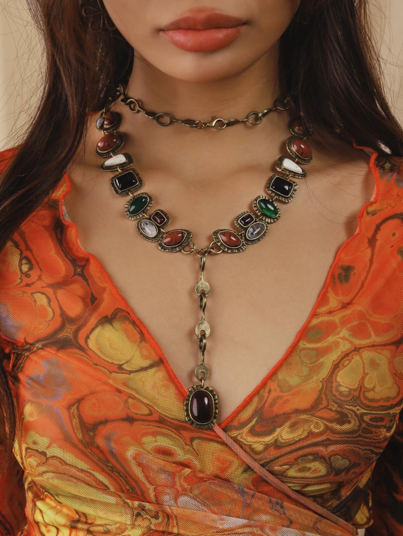 MINACHI Layered Y-Shaped Retro Stone Necklace, Boho Personality Jewelry for Women - Image 4