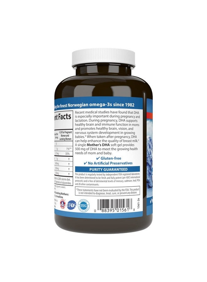 Carlson Carlson - Mother's DHA, 500 mg DHA, Prenatal Support, Fetal Development & Immune Health, 120 Softgels  - Image 3