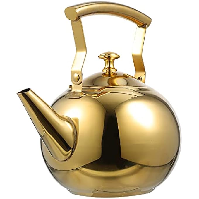 DOITOOL Heavy Duty Tea Maker Kettle Stovetop Whistling Tea Kettle Stainless Steel Teapot For Stovetop With Handle And Infuser 1L Gold - Image 1