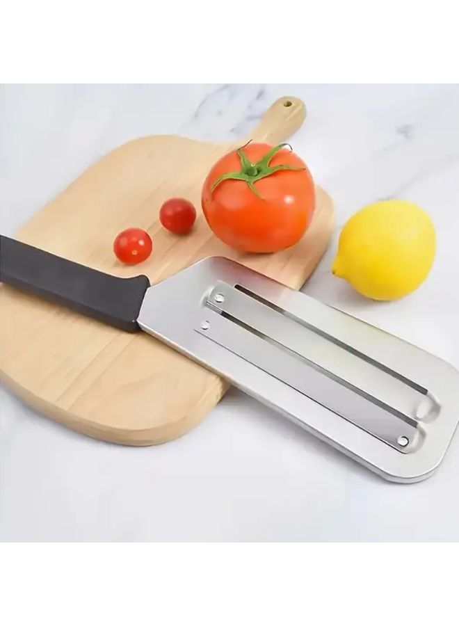 Red Stainless Steel Double Blade Vegetable Slicer Heavy Duty Kitchen Tool for Cabbage Carrots Potatoes Onions Tomatoes Cucumbers Lettuce and Fish Scales Ergonomic Easy Clean Design - Image 4