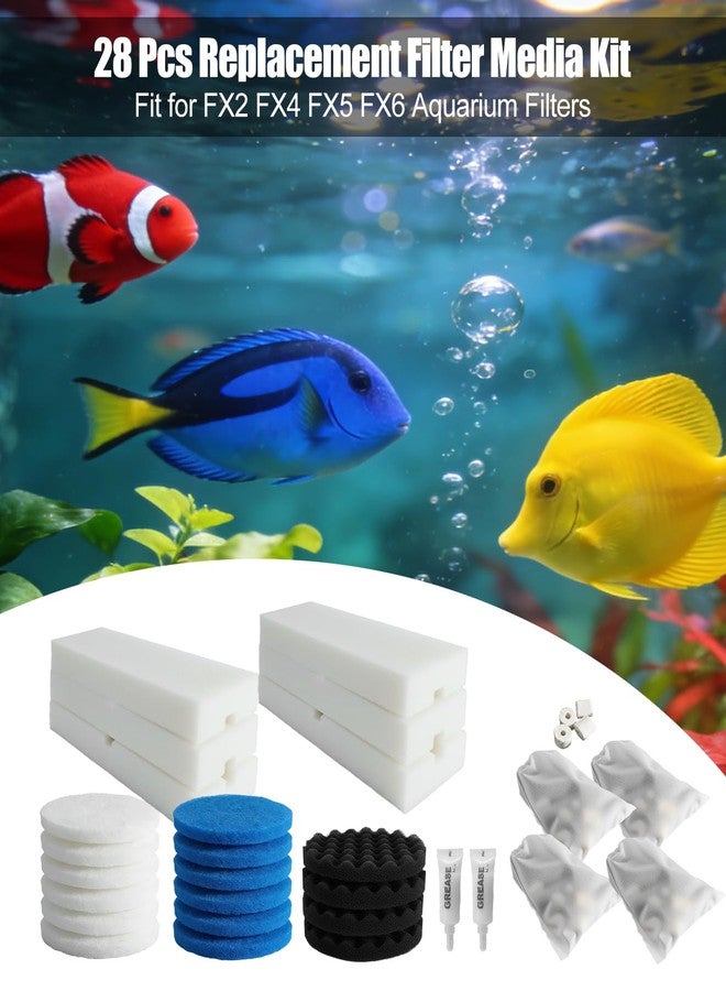 GUXPCH 28 Pcs Replacement Filter Media Kit Fit for FX2 FX4 FX5 FX6 Aquarium Filters, Includes 6 Carbon Foam Pad, 4 Bio-Foam Pads, 6 Foam Block, 6 Water Polishing Pad, 2 Silicone Lube, 4 Media Bag - Image 2