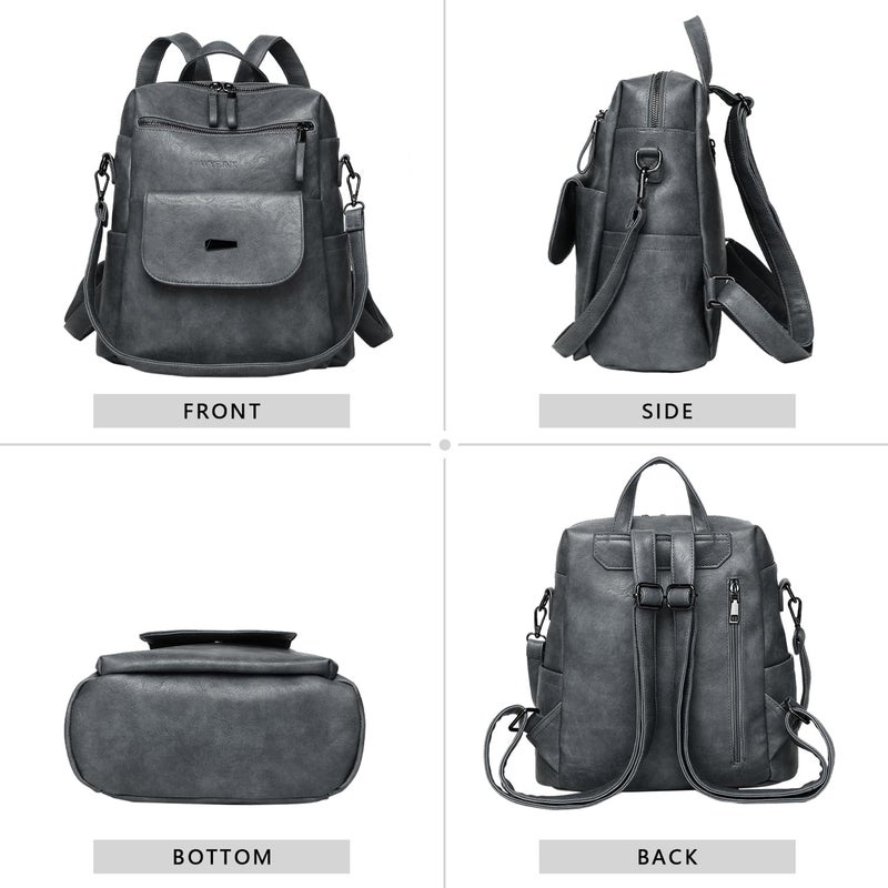 WYFJNX PU Leather Backpack Purse for Women Fashion Multipurpose Design Handbag Ladies Shoulder Bags Travel Backpack Blue Grey - Image 3