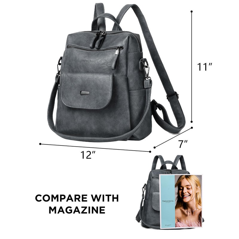 WYFJNX PU Leather Backpack Purse for Women Fashion Multipurpose Design Handbag Ladies Shoulder Bags Travel Backpack Blue Grey - Image 2