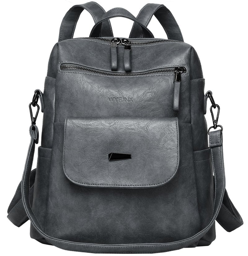 WYFJNX PU Leather Backpack Purse for Women Fashion Multipurpose Design Handbag Ladies Shoulder Bags Travel Backpack Blue Grey - Image 1